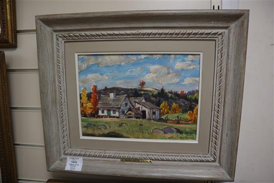 Thomas Hilton Garside (Canadian 1906-1980) Landscape with old cottages 19 x 27cm